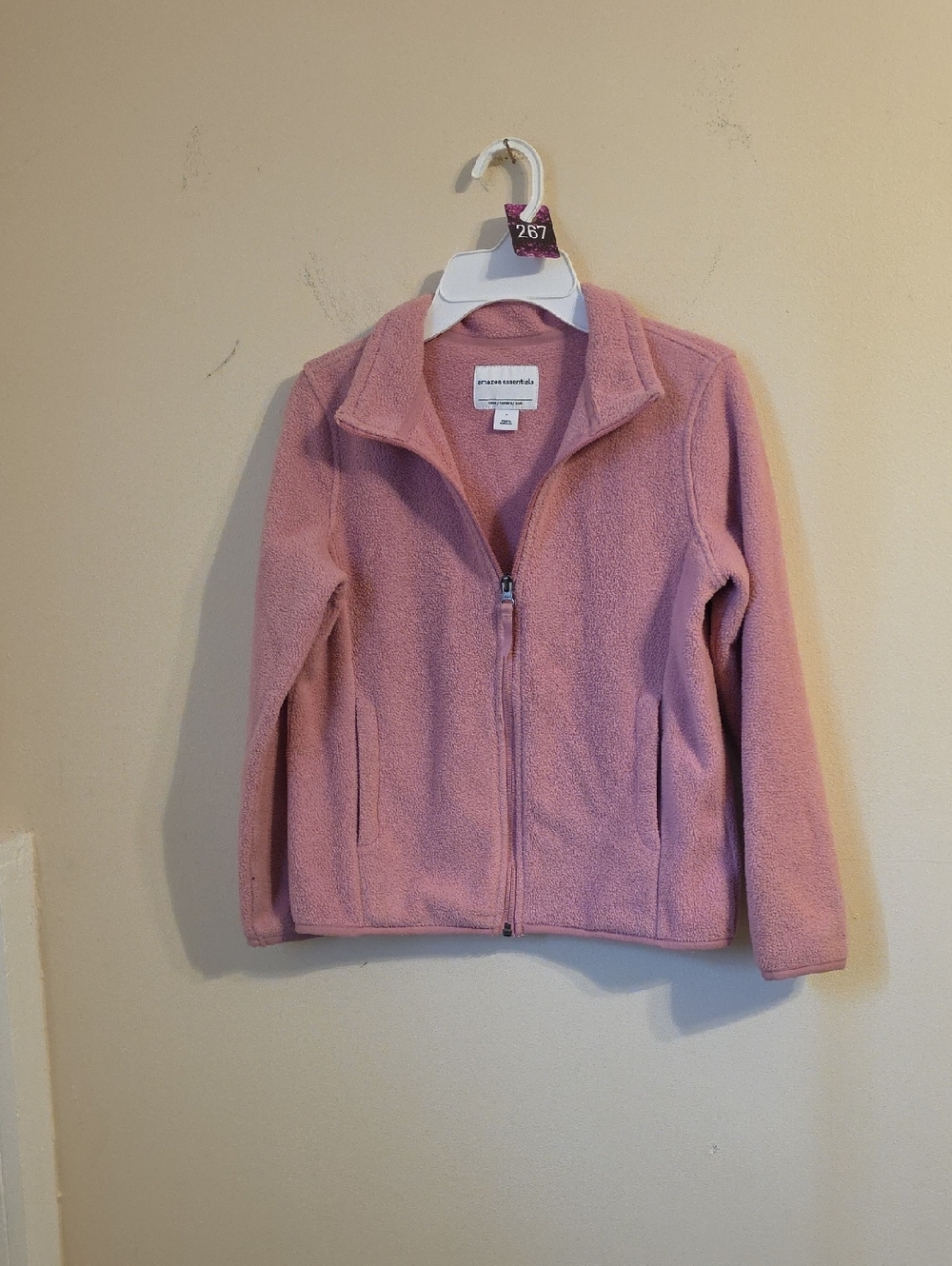 Amazon Essentials Girls Pink Zip Up Fleece Jacket. In EUC